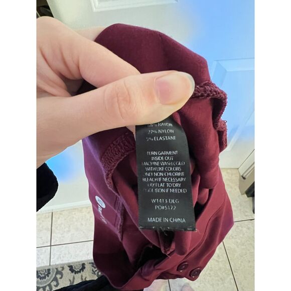 Betabrand Dress Yoga Pants Stretchy 2XL Petite Maroon Red Sailor 6 button - Picture 6 of 9